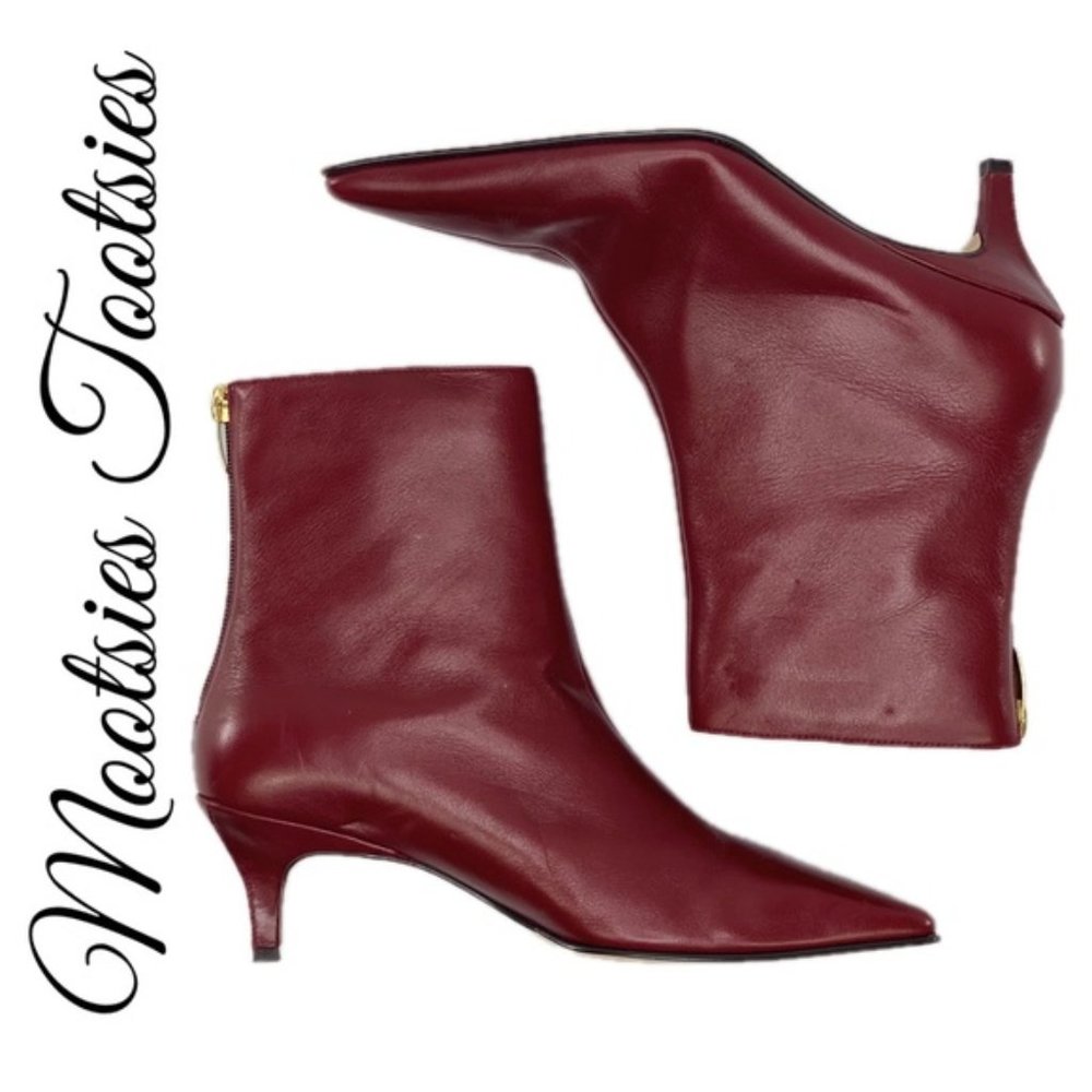 MOOTSIES TOOTSIES RED 'NISSAN' LEATHER ANKLE BOOTS